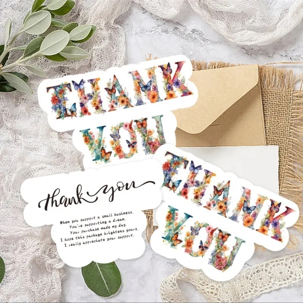 Set of 50 Floral Thank you business cards - Picture 2 of 3